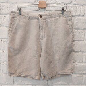 100% Linen Shorts Mens 34 (36) Beige Bermudas by Primark Flat Front 7.5" Inseam